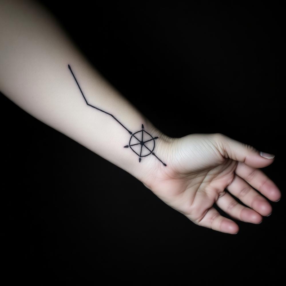 Fine line geometric compass tattoo on a wrist