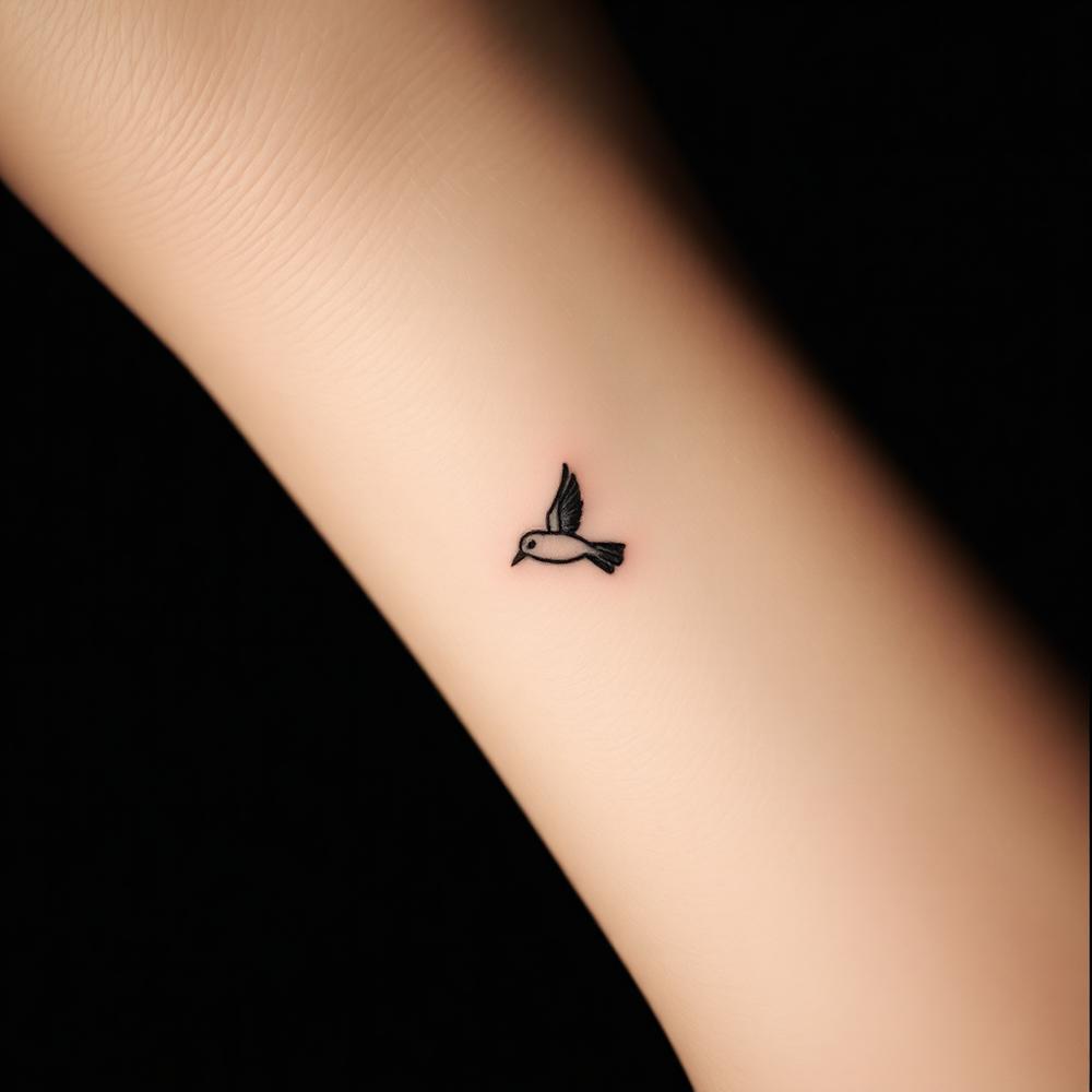 Tiny fine line bird tattooed on a wrist